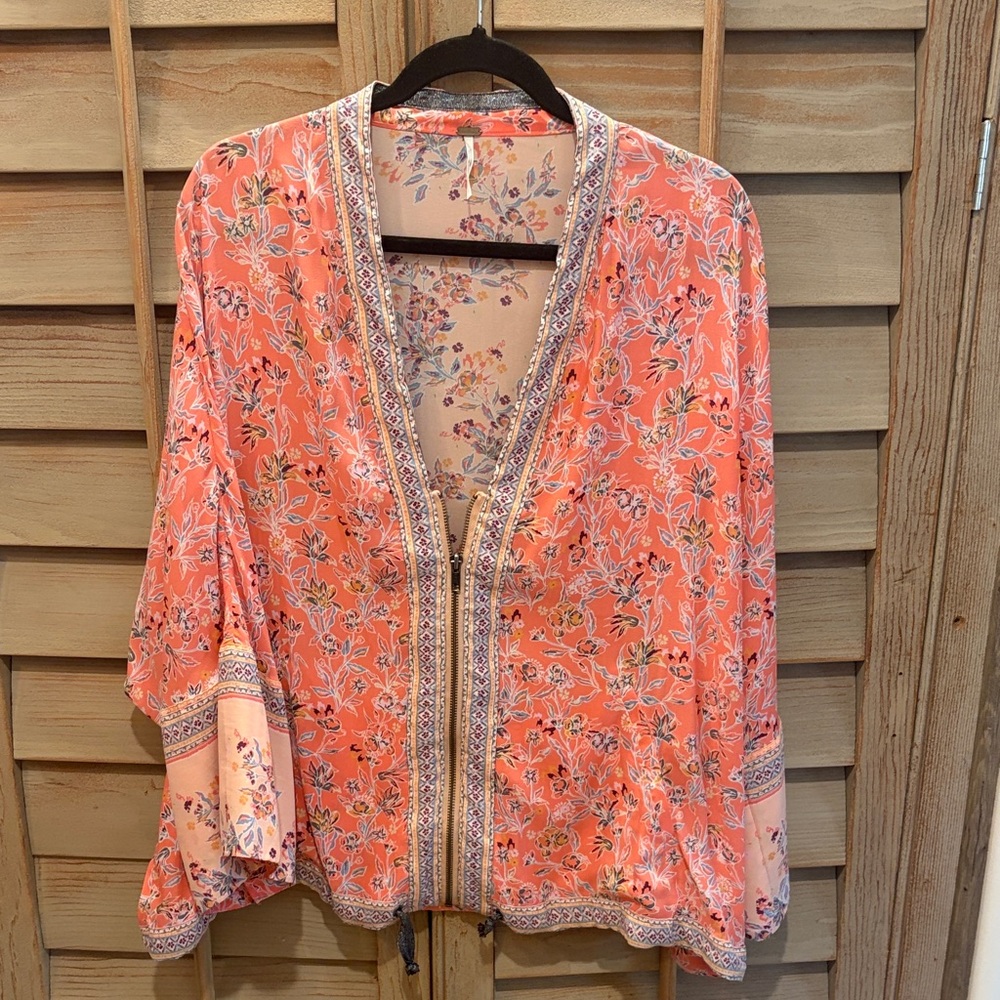 Free People Coral Floral Kimono Jacket